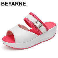 BEYARNE2019Summer Casual Women Sandals High-heeled Buckle Wedges Slides Outside Slippers Sandalias ladies ShoesE393