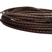 Aaazee 4mm Round Antique Red Brown Braided Leather Strap Bonded Real Cord for Bracelet Bolo Tie