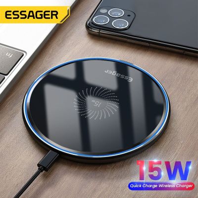 Essager 15W แผ่นเหนี่ยวนำชาร์จโทรศัพท์ไร้สายอย่างเร็วไร้สาย Qi สำหรับ12 11 Pro Max X Mi 10 S20 Samsung