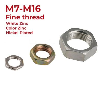 M7 M8 M9 M10 M12 M14 M16 Carbon Steel Fine Pitch Thread Hex Nuts Hexagon Thin Nut Lock Nuts White Zinc Color Zinc Nickel Plated Nails  Screws Fastener