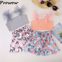 Prowow 1-5Y Summer Girls Outfits Set Lace Sling T-shirts Bowknots Pants 2pcs Children Clothing 2022 Newborn Baby Girls Clothes