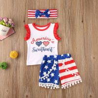 Newborn Baby Girls Boys Clothes 3pcs Letter Print Sleeveless Letter Print Tank Tops Vest+USA Flag Print Shorts+Headband Outfits  by Hs2023