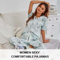 【LZ】☌♦  Pijama feminino fino com estampa floral pijamas femininos confortável pulôver com decote v calças compridas serviço doméstico verão