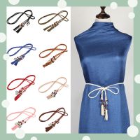 (ETX)Popular Vintage PU Leather Braid Waist Belt For Dress Tassel Belt For Women String Waistband Knitted Strap Accessories