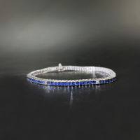 Sapphire Diamond Bracelet สร้อยข้อมือเพชรแซฟไฟร์ ไพลินแท้สีน้ำเงินสด เนื้อสะอาดมาก ประดับเพชรแท้น้ำ96-97 ตัวเรือนเป็นทองขาว18k