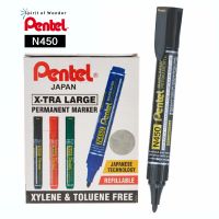 Pentel ปากกาเคมี ปากกา Permanent เพนเทล N450 เติมหมึกได้ - หมึกสีดำ (กล่องละ 12 ด้าม)