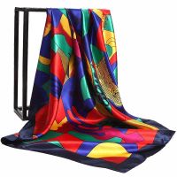 ♗❃☄  Silk Scarves Luxury Print Square Headcloth 2022 Fashion 90X90CM Shawls Popular Sunscreen Bandannas Four Seasons Colour Kerchief