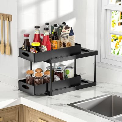 kitchen Organizer Under Sink Organizer Sliding Drawer Storage Rack Organizer Storage for Kitchen 2 Tier Multipurpose Holder Rack