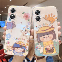 เคสไรน์สโตนบลูเรย์สำหรับ OPPO A38 4G A58 OPPOA58 NFC 4G 2023การ์ตูนน่ารักใหม่ดอกไม้ผู้หญิงแฟชั่นเคสโทรศัพท์มือถือ TPU Silicagel Softcase ป้องกันฝาหลัง