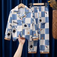 【Ready Stock】 ❒☃✣ C22 New Product Cotton Fabric Childrens Pajamas Boys Spring Autumn Long-Sleeved Lapel Boy Card Homewear Suit