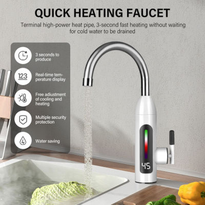 Instant Hot Water Tap, 220V 3000W Electric Water Heater Tap with Digital Display, 360° RotatableInstant Heater Faucet