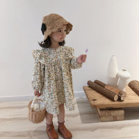 Spring cute girls floral long sleeve princess dress cotton linen loose doll dresses