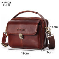 PIUNCLE Brand High Quality Genuine Leather Casual Male Single Shoulder Messenger Bag For Men Crossbody Bags Multi-function Belt Bag For Men Waist Fanny Packs Mens Multi-pocket Handbags Casual Mobile Phone Pouch Money Purse Travel Bags Large CapacityTH