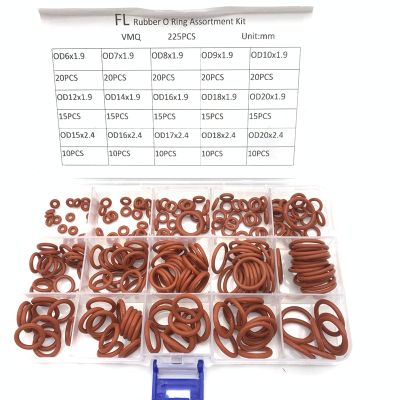225pcs O Rings Red Silicone VMQ Seal Sealing O-Rings Silicon Washer Rubber Oring Set Assortment Kit Set Box Ring Gas Stove Parts Accessories