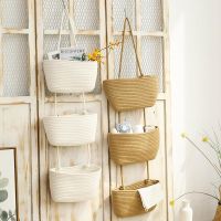 High-end MUJI Original Household wall-mounted storage basket for sorting sundries three-layer hanging basket wall hanging woven basket environmental protection manual finishing basket