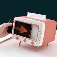 Multifunctional TV Shape Tissue Boxes Creative Phone Holder Sundries Storage Desktop Paper Holder Organization Decoration