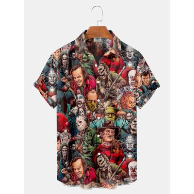 เสื้อยืดผู้ชายใหม่ฤดูร้อน2023 3D พิมพ์ลายสยองขวัญเสื้อฮาวายแฟชั่นนักออกแบบแฟชั่นเสื้อสยองขวัญของผู้ชายเสื้อวันแห่งความตาย5XL