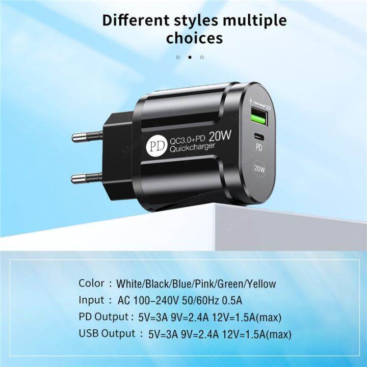 ที่ชาร์จแบตเตอรี่โทรศัพท์ชาร์จเร็ว20w-เครื่องชาร์จ-usb-pd-แบบ-type-c-ที่ชาร์จเร็ว3-0ปลั๊กแบบยุโรป-สหรัฐเครื่องชาร์จติดผนัง