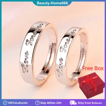 2Pcs Heart Matching Couple Rings Set Forever Love Wedding Ring