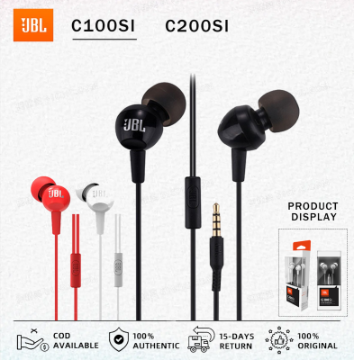 Original JBL C100SI หูฟังชนิดใส่ในหูหูฟังพร้อมไมโครโฟน3.5มม. แจ็คชุดหูฟังแบบมีสายสำหรับ Huawei Xiaomi Samsung Android IOS โทรศัพท์มือถือหูฟังพร้อมไมโครโฟน