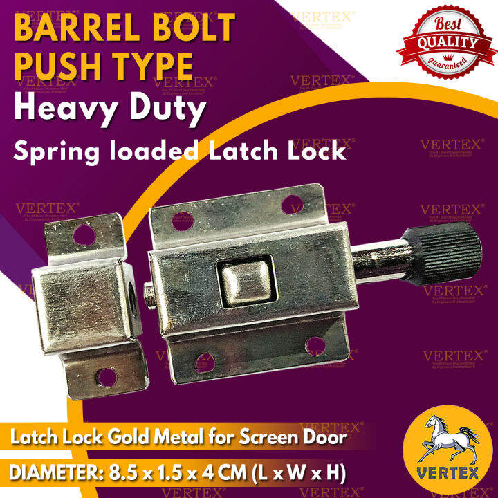 VERTEX Barrel Bolt Push Type Heavy Duty Spring loaded Latch Lock Gold Metal for Screen Door