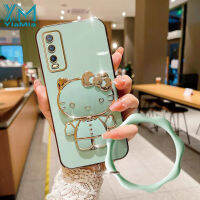 YiaMia เคสโทรศัพท์แฟชั่นสำหรับ VIVO Y20 Y20A Y20S Y20i Y12S Y12A V2026 V2027 V2028 V2029 V2032 V2042ตัวชุบโลหะหรูหรา V2043แฟชั่น KT กรอบโทรศัพท์รูปแมว + กำไลข้อมือ