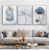 Scandinavian Flower Canvas Art Abstract Painting Print Feather Decoration Picture for Living Room Nordic Home Decor Wall Poster Wall Décor