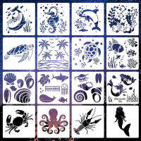 [Foocome]16Pcs 6X6นิ้วสัตว์ทะเลภาพวาด Hollow แม่แบบสิ่งมีชีวิต Stencil DIY Art Ocean Hand-Painted ไม้ Wall Paint Home Decor