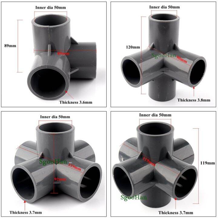 1pc 50mm 3/4/5/6 Ways PVC Pipe Connectors For Hydroponic Planting Frame