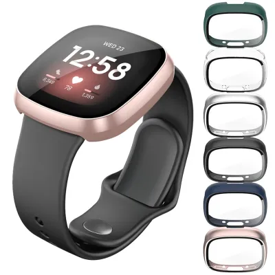 Glass Screen Protector Watch Case for Fitbit Versa 3/ Sense Tempered Cover Full Cover Bumper Shell for Fitbit Versa 3 Sense Case