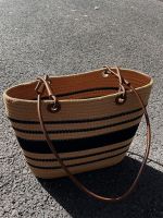 【MAY】 Summer straw woven bag women 2023 new color contrast large capacity portable shoulder bag vacation woven beach tote bag