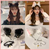 New Korean Hair Band Sweet Cute Cat Ears Plush Headband Lace Necklace Set For Woman Girls Hair Accessories