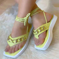 2022 Ladies Lace Up Flip Flop Sandals Slippers Fashion Metal Chain Flat Sandals Plus Size Summer Shoes Slide Slippers