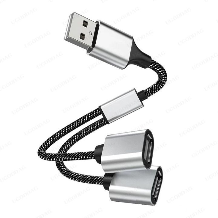 1ปลั๊กตัวผู้ถึง2ปลั๊กตัวเมีย USB 2.0 OTG สายขยายฮับ Y สายสายไฟอะแดปเตอร์แปลงไฟข้อมูลตัวแยก USB สาย2.0