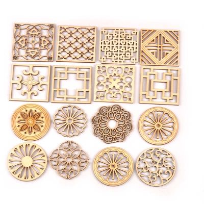 ♚ Mix Round/Square Pattern Unfinished Wood Decoration For DIY Crafts Scrapbook Home Handmade Wood Embellishments 5Pcs/Pack M2173