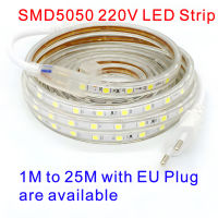 220โวลต์หลอดไฟ LED Strip กันน้ำแถบตกแต่ง Led ริบบิ้น5050 Led เทป AC 220ที่มีความยืดหยุ่น Led S TRIP 60Leds แสงกับสหภาพยุโรปปลั๊ก *