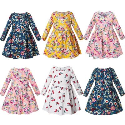 Children Clothes Girls Dress New Spring and Autumn Baby Girl Dress Broken Flower Pattern Long Sleeve Party Skirt Princess Skirt