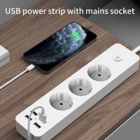 ✵▽ EU Power Strip Socket 2200w 10A Socket With 4 USB Charging Ports 5V 2.4A 3 Outlet 1.8M Extension Cord For Home Office