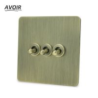 ◕ Avoir Brass Toggle Switch Brushed Light Switch Electrical Socket Outlets Intermediate Switches EU French Socket USB RJ45 CAT6