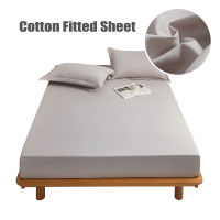 Solid Color Fitted Sheet Cotton Bed Sheets All-Around Elastic Rubber Band Mattress Cover Single Double Queen King Sizes