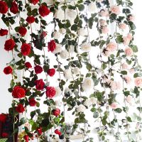 180cm Artificial Rose Flower Vine Wedding Decorative Real Touch Silk Flowers With Green Leaves for Home Hanging Garland Decor