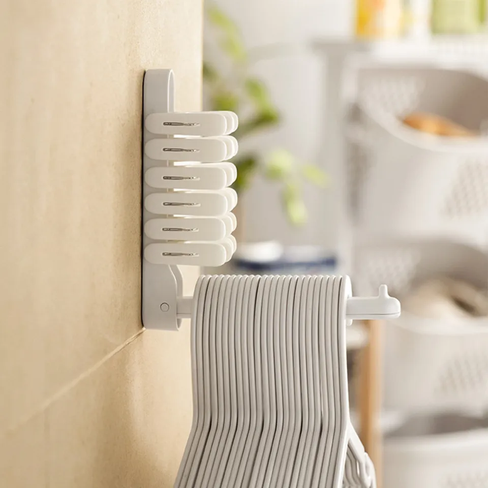 Folding Clothes Hanger Wall Mount Retractable Cloth Drying Rack