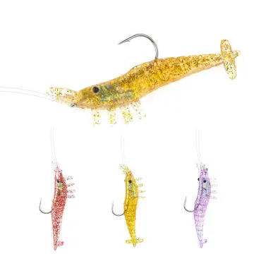 Luminous Shrimp Silicon Soft Fishing Lure Artificial Bait With Hooks Pack  of 3pcs/7pcs