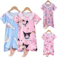 ✶♙∏ Cartoon Sanrios Dress Cinnamoroll My Melody Kuromi Hello kitty Children Nightdress Anime Kawaii Summer Short Sleeve Pajama Skirt