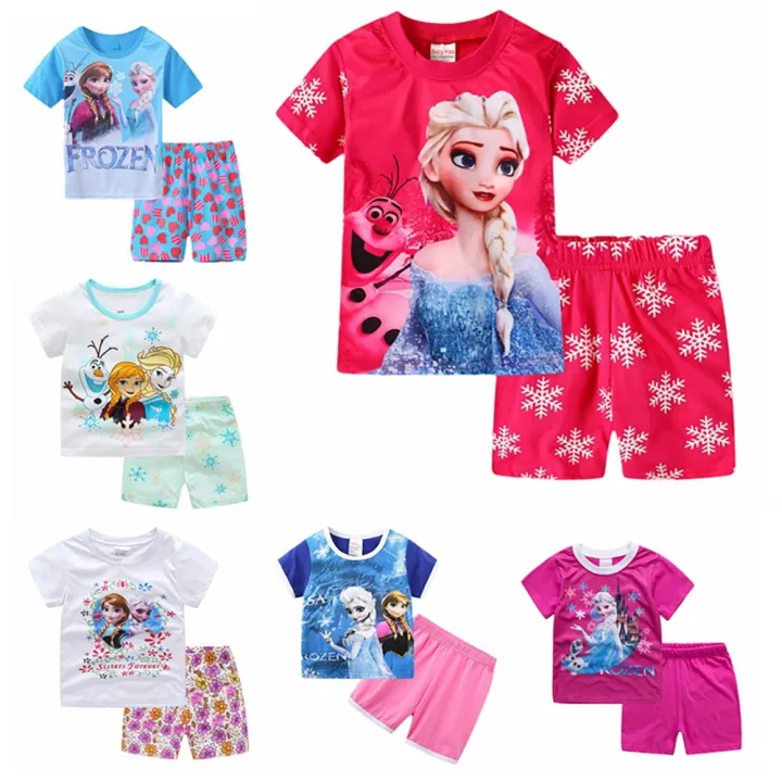 Kids Girls Sets for Baby Cartoon Elsa Anna Frozen Princess T-shirt + Shorts  Pants Children Homewears 1 to 8 Years | Lazada PH