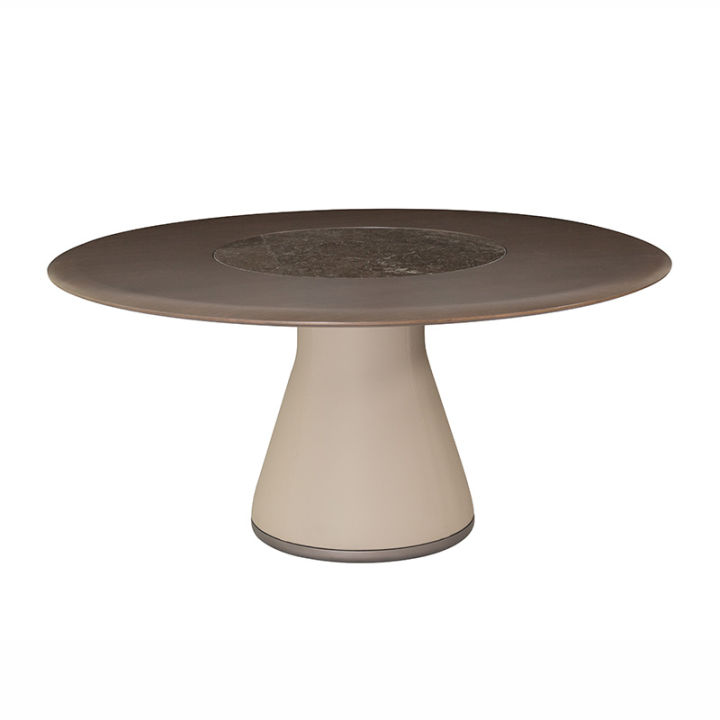 modernform โต๊ะอาหาร รุ่น ABENI ขาหุ้มหนังเทียมสีกาแฟ TOP สีวอลนัทดำ จานหมุนหิน