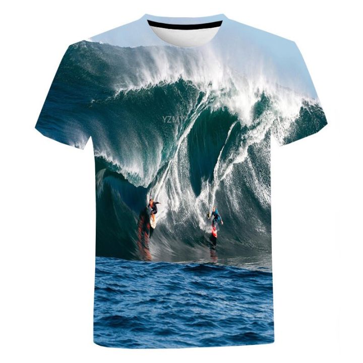 เสื้อยืดแขนสั้นผู้ชาย-sea-surfing-พิมพ์เสื้อยืด-surf-โปสเตอร์พิมพ์เสื้อยืด-surfriding-3d-พิมพ์เสื้อยืด