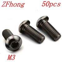 สกรูเหล็กอัลลอย M3 50ชิ้นซ็อกเก็ตหกเหลี่ยมกระดุมกลมหมวกกลอนสกรูสีดำ M3 * 6Mm/8Mm/10Mm/12Mm/16Mm/20Mm/30Mm