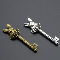 5pcs Bronze/Silver Color Easter Bunny Rabbit Key Charm Pendant DIY Necklace Jewellry Findings 51x16mm