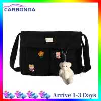 [7 Day Refund Guarantee] Women Crossbody Bags Japanese Canvas Badges Messenger Pouch (Black Cat Pendant) [Arrive 1-3 Days]